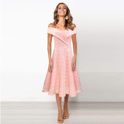 Amazon Women's Wish Popular off-Shoulder Lace 2021 Cross-Border Autumn and Winter Dress Bridesmaid Dress Wholesale