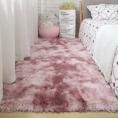 Factory Wholesale Silk Wool Carpet Tie-Dyed Long Wool Carpet Living Room Plain Color PV Fleece Carpet Door Mat Floor Mat Support Cross-Border