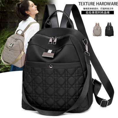Cross-Border Oxford Cloth Backpack for Women  New Trendy Korean Style Fashion Schoolbag Canvas Rhombus Small Backpack Women's Bag