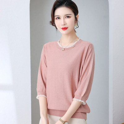 Yaghi Spring Women's 2021 New Top Mid-Sleeve Sweater Women's Wool Half Sleeve Spring Women's Clothes Wholesale