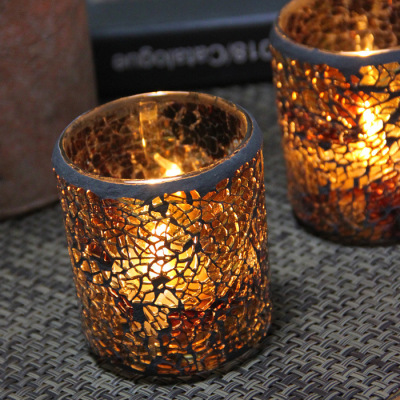 European Amber Mosaic Glass Candlestick Confession Romantic Candlelight Dinner Bar Add Atmosphere Candle Cup Ornaments