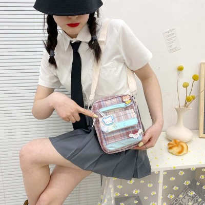 Foreign Trade Exclusive Fresh Cute Nylon Messenger Bag Fashion Simple Plaid Small Square Bag Sweet Mori Bag