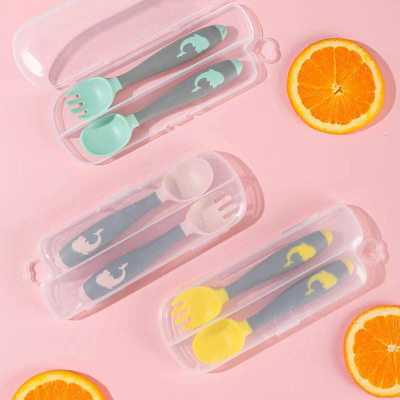 Baby Twist Spoon and Fork Set Fruit Fork Baby Exercise Spoon Curved Fork and Spoon with Storage Box