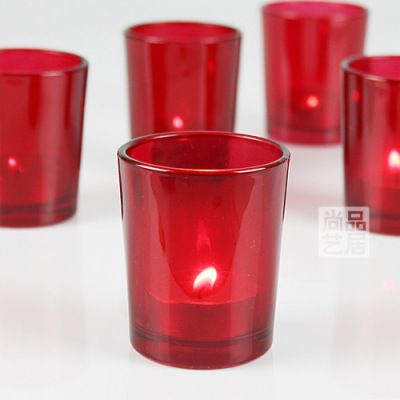 Red Festive Glass Small Candlestick Bar Wedding Party Applicable