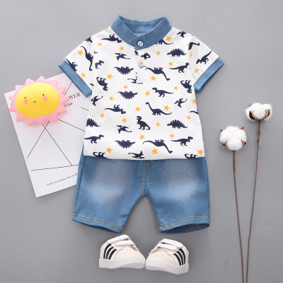 Children's Clothing 2021 Summer New Boys' Summer Short Sleeve Dinosaur Printed Children's Casual Suit One Piece Dropshipping