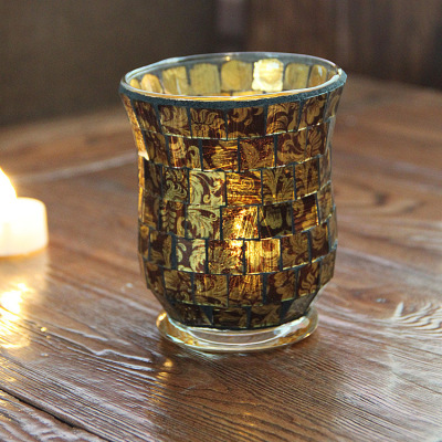 Retro Nostalgic Style Autumn Coffee Mosaic Glass Candlestick Storm Light Romantic Candlelight Dinner Bar KTV Add Atmosphere
