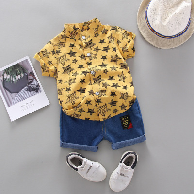 2021 Summer New European and American Style Children's Clothing Southeast Asian Boys' Shirt Printed Five-Pointed Star Short Sleeve Children's Suit