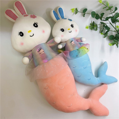 Factory Direct Sales Cartoon Cute Mermaid Rabbit Plush Toy Sleeping Pillow Face Pillow Drawing Sample Customization