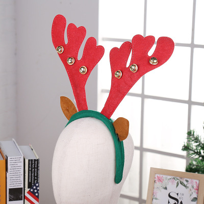Christmas Decoration Supplies Bell Antlers Headband Red Non-Woven Fabric Head Buckle Party Festival Headwear Props Wholesale