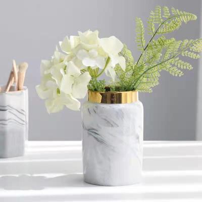 Nordic Instagram Style Marbling Gilt Edging Porcelain Vase Modern Minimalist Living Room Flower Arrangement Vase Ornaments