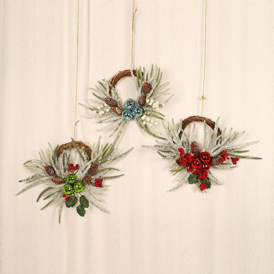 Christmas Wreath Wreath Christmas Vine Ring Wall Hanging Bell Pine Cone Flocking PE Door Hanging Home Decoration