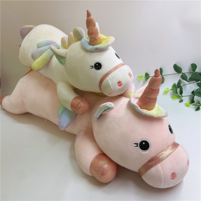 Factory Direct Sales Cartoon Cute Rainbow Unicorn Plush Toy Sleeping Pillow Face Pillow Drawing Sample Customization