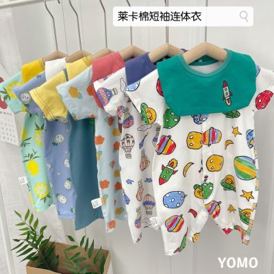 Baby Lycra Cotton Short Sleeve Rompers Summer Pajamas Newborn Clothes Male and Female Baby Rompers Romper 2 Pieces Free Shipping