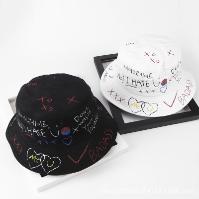 2018 New Fisherman Hat Men Women Graffiti Letter Hip Hop Hat Outdoor Sun Sun Hat Wholesale