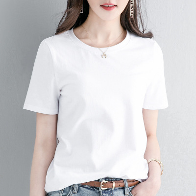 Loose Short Sleeve Women's 2021 New Cotton Korean Style round Neck Student Half Sleeve Solid Color T Base Shirt Summer White T-shirt Women