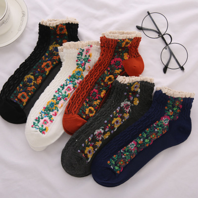 Floral Ankle Socks Lace Lace Socks Retro Style Cotton Socks Four Seasons Ethnic Style New Style Factory Direct Sales