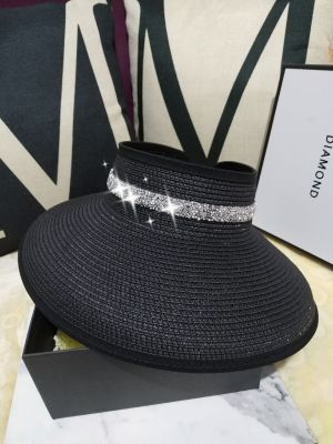 Korean Diamond-Embedded Hepburn Ladies Fashion Topless Hat Women's Summer Beach Sun Protection UV Protection Sun Hat Big Brim Straw Hat
