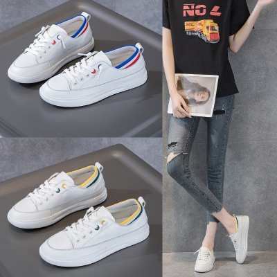 2021 New White Shoes Women's Korean Fashion Spring and Summer Daily round Toe Flat Shoes Comfortable Students' Casual Skate Shoes