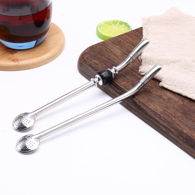 Yerba Mate Straw Spoon 304 Stainless Steel Creative Straw Spoon Milk Tea and Coffee Yerba Mate Spoon Strainer Stirring Spoon