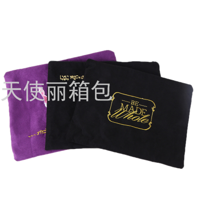 High Quality Flannel High Density Embroidery Cosmetic Bag Large Capacity Light Type Clutch File Bag