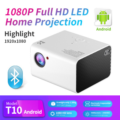 New T10 Wireless Smart WiFi Android Mobile Phone Portable Projector Home HD 1080P Office Projector