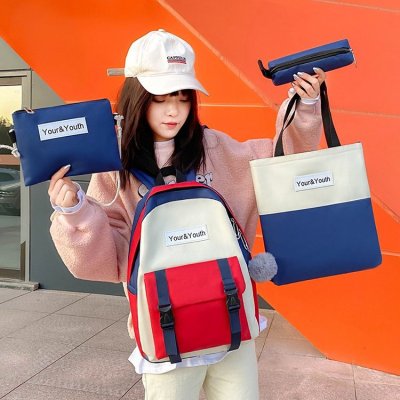 Summer New Korean Style Canvas Nylon Backpack Women's Four-Piece Stall Bag Supply Foreign Trade Artistic Backpack