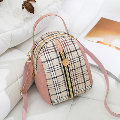 Korean Style Shell Shape Printed Zipper Small Backpack Foreign Trade Wholesale 2021 Summer New Plaid Personalized Mobile Phone Bag