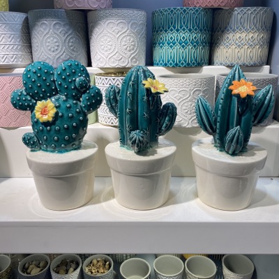 Ceramic Crafts Cactus Home Ornament and Decoration Three-Dimensional Handmade Fake Flower Pot