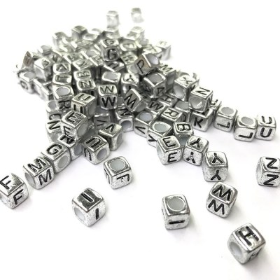 Acrylic Letter Bead Electroplating Scattered Beads 6mm Antique Silver Background Black Word English Children's Ornaments DIY Beaded Bracelet Material