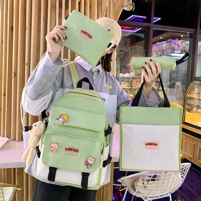 INS Schoolbag Female Korean Harajuku Ulzzang Mori Style Junior High School Four-Piece Backpack Fashion Student Backpack Customization