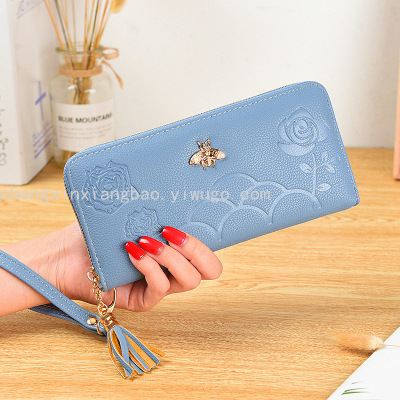Women's Wallet Bee Printed Long Single-Pull Hand Holding Multiple Card Slots Embossed Flower Wallet Wholesale Fashion