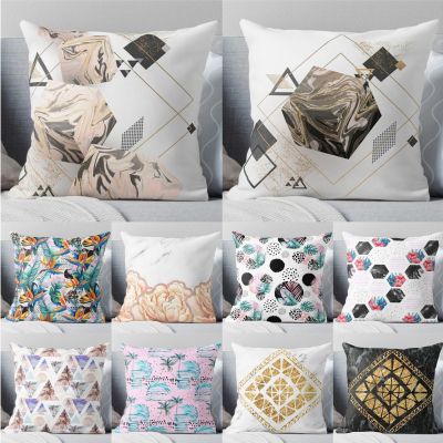 Amazon Hot Selling Modern Minimalist Geometric Cotton and Linen Cushion Case Sofa Car Cushion Marbling Pillowcase