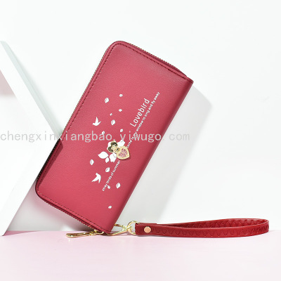 Women's Wallet Single-Pull Love Zipper Wrist Strap Clutch Korean Fashion Large Capacity Mobile Phone Bag