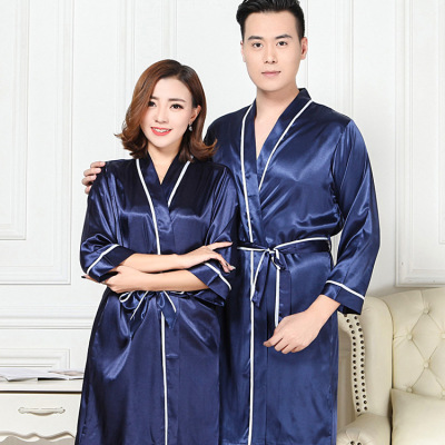 New Nightgown Spring and Autumn Couple Sexy Bathrobe Silk Pajamas Men and Women Long Sleeve Bathrobe Home Wear Summer Wholesale