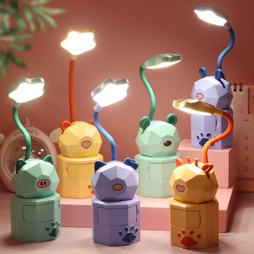 foreign trade exclusive for cartoon cute pet hose reading learning eye protection table lamp usb rechargeable items storage small night lamp