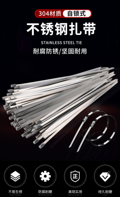 304 Stainless Steel Ribbon Self-Locking 7. 9mm Wire Bridge Metal Cable Tie Outdoor Antioxidant Marine Cable Tie
