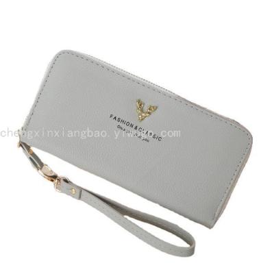 Wallet Single Pull Wallet Litchi Pattern Deer Head Large Capacity Women's Handbag Leisure Fashion Mobile Phone Bag