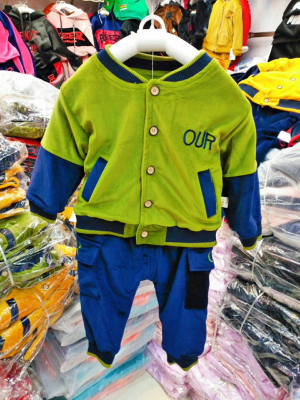 Winter good quality double-sided velvet children 1-5 years old four size suit open button plus velvet two piece suit who