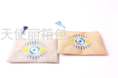 Popular Imitation Linen Embroidered Tassel Cosmetic Bag Greek Ethnic Style Special Handbag File Bag