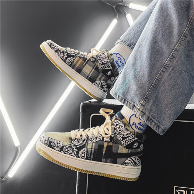 High-Top Shoes Men's Air Force One Board Shoes Casual Shoes Fashionable Shoes Spring New Paisley Canvas Shoes Men's Shoes Ch305