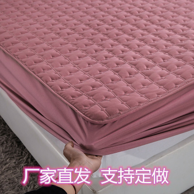 Solid Color Fitted Sheet One-Piece Pure Cotton Bedspread Quilted Non-Slip Mattress Cover Hotel Thickened Simmons Protective Cover Customization