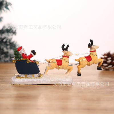 Led Deer Pull Carriage Santa Claus Pull Car Modeling Car Resin Crafts Cross-Border Products in Stock Wholesale