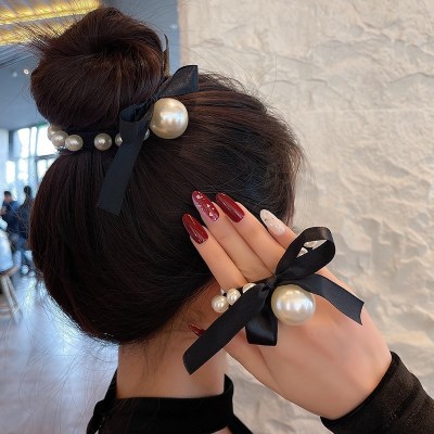 Internet Celebrity Classic Style Pearl Bowknot Hair Ring Head Rope ~ French Elegance Rubber Band Hair Rope Female Hair Accessories