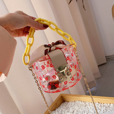 Internet Celebrity Transparent Bag 2021 New Fashion Printed Lips Personality Girl Versatile Shoulder Crossbody Acrylic Pouch