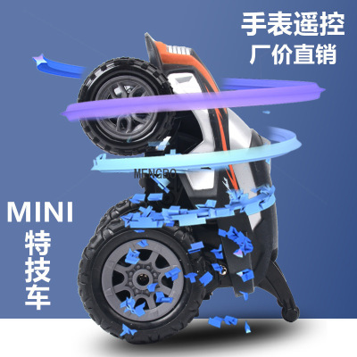 Cross-Border Hot Sale RC Remote Control Stunt Car 2.4G Rechargeable Tilting Programming Car Light Stand-Able Cool Toy Car