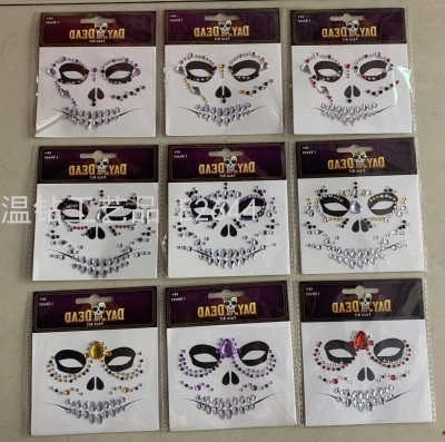 Halloween Face Pasters Diamond Sticker Rhinestones Paster Diamond Sticker Face Diamond Festival Masquerade Ghost Face Horror Funny Face Makeup Ornament