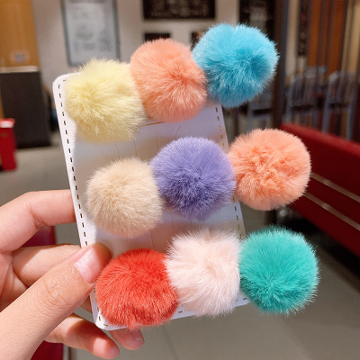 ~~Temperament ~ Candy Color Color Matching Rabbit Fur Ball Barrettes Cute Girl Heart Head Clip Back Head Clip Hair Accessories