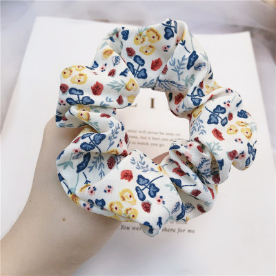 Internet Celebrity Girl French Large Intestine Ring Floral Plaid Hair Band French Retro All-Match Fabric Art Hair Rope Net Internet Celebrity Hair Accessories