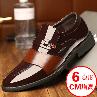 Cross-Border Four Seasons New Dad Shoes Business Formal Men's Leather Shoes Bright Leather Slip-on Elevator Shoes One Piece Dropshipping