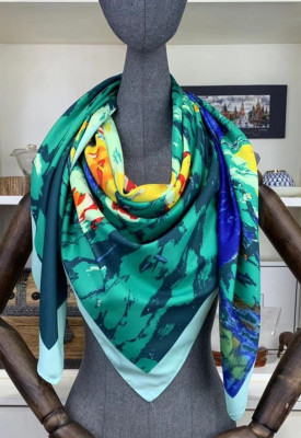 New Twill Large Kerchief Women's Silk Scarf Outing Temperament Sun Protection Thin Versatile Air Conditioning Shawl Scarf Famous Painting